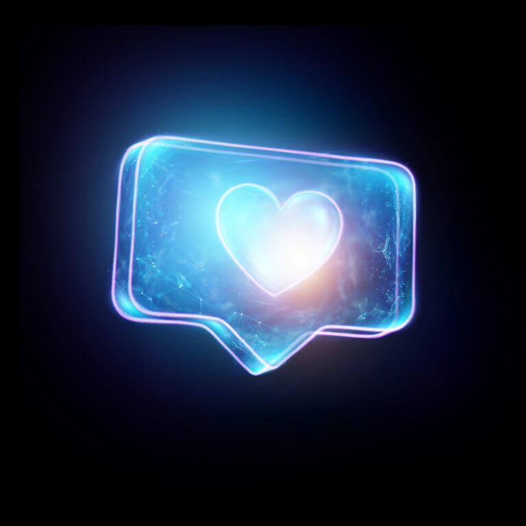 Hologram like heart isolated on black background